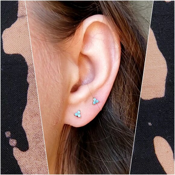 Gold Blue Crystal Stud Earrings Set - Picture 7 of 9